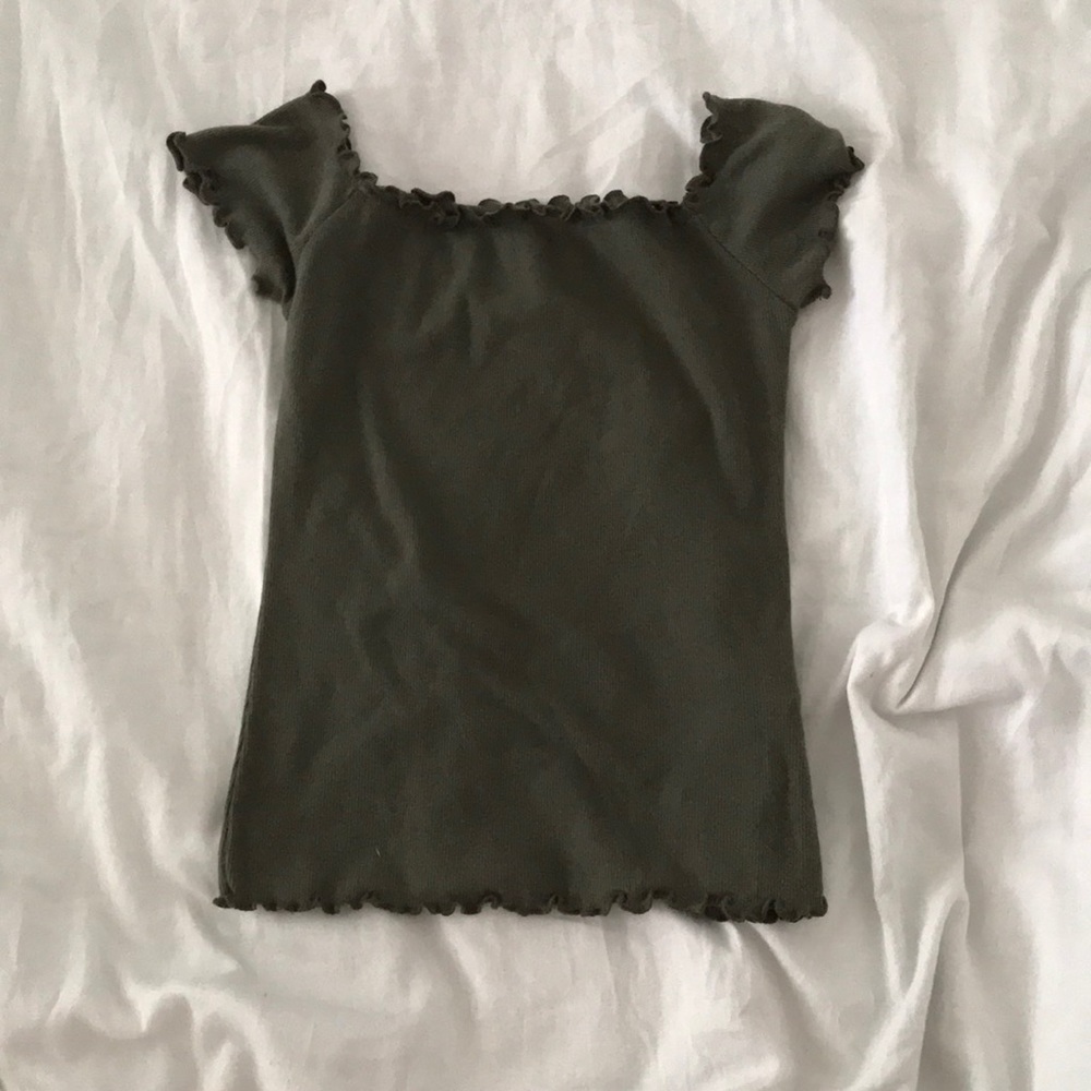 Hollister Olive Lettuce Leaf Off the Shoulder Top